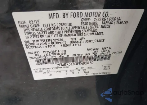 2015 Ford Flex Sel z USA, uszkodzony, nr VIN 2FMGK5C83FBA02870